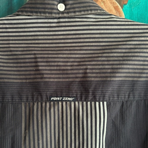Point Zero Men's Black and Gray Striped Shirt L Semi Fit Y2K - Picture 15 of 16